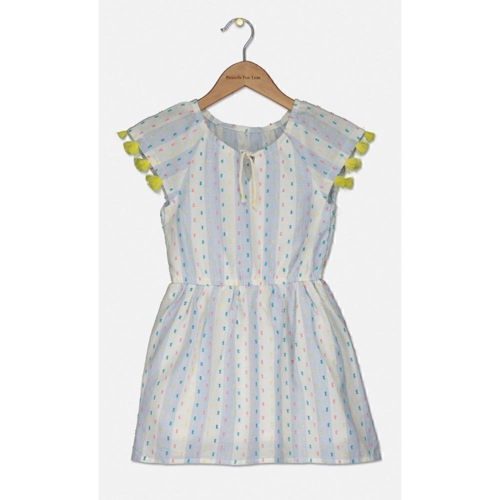 Epic Threads Girl's Cotton Tassel-Trim Peasant Dress, Blue/Off White SZ 6X‎
